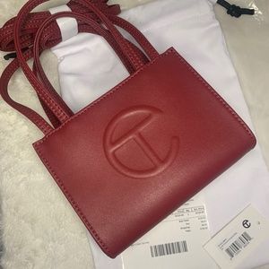 Small vegan leather Telfar shopping bag in oxblood